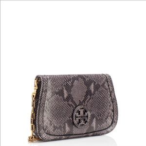 Tory Burch Snake-print Crossbody/Clutch w/gold chain